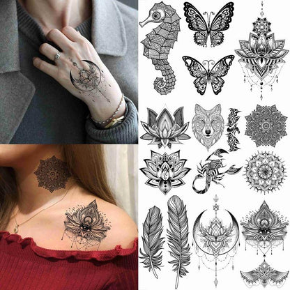 Vintage Butterfly & Moon Pattern Temporary Tattoo Sticker, 28pcs/set Waterproof Fake Tattoo Sticker, Body Art Sticker for Women & Men