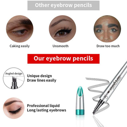 4-Tip Liquid Eyebrow Pencil, Brow Shading &Filling Pencil,  Waterproof Long Lasting Brow Styling Pen, Brow Brush Makeup Tool