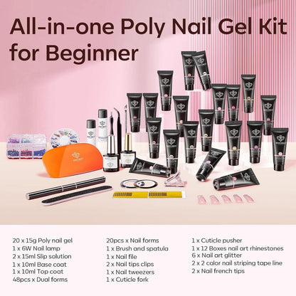 [Flash Sale]MODELONES Poly Nail Gel Kit Starter Kit 20 Colors/32 Colors Nude Pink SHINE with Nail Lamp brush All-in-one Kit Nail Extension DIY at Home Beauty Gifts French Nail Art nail care Beginner Kit birthday Gift 2024 manicure gel-x gelx