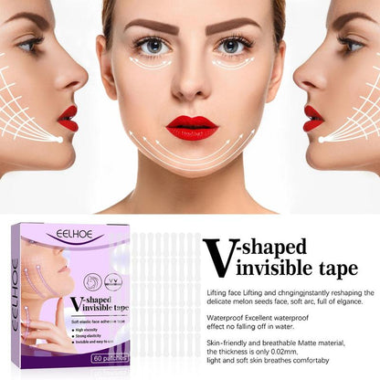 V-shaped Invisible Tape, 60pcs/box Strong Skin-friendly Elasticity Face Lifting Patches, Waterproof Breathable?Facial Lifting & Firming Sticker