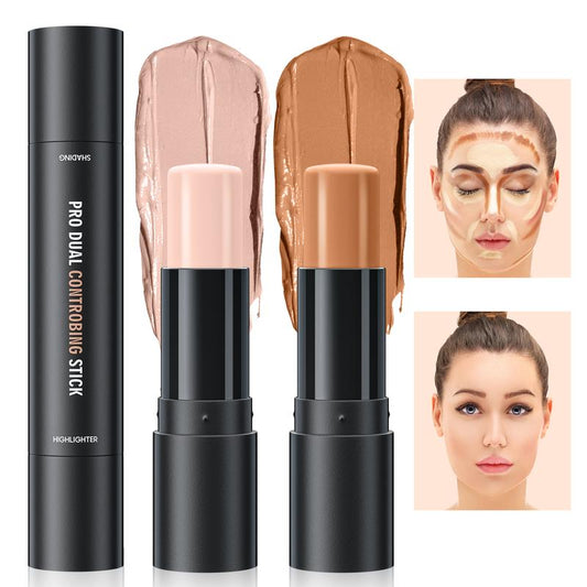 Highlighter Stick Contour Stick Waterproof - Double-End Concealer & Bronzer Contouring Stick Set, Brightens & Shades Pencil for Smooth Professional Face Body Makeup