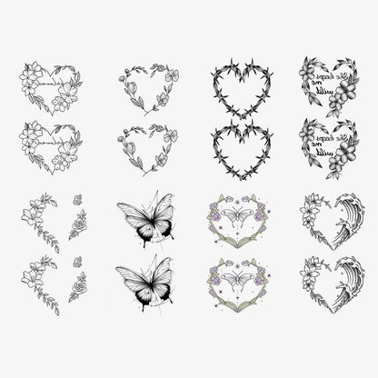 Heart & Wreath Design Waterproof Tattoo Stickers, 8pcs/set Mixed Patterns Temporary Tattoo Sticker for Women & Girls, Body Art Face Art Stickers