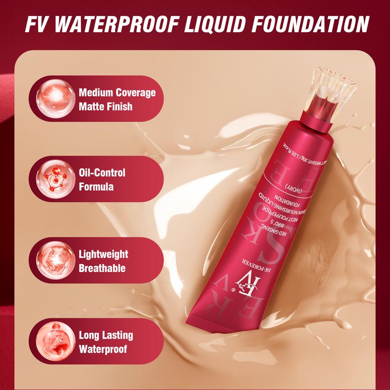 30 ML FV Red Ginseng  Liquid Foundation -  | Oil Control, Long-lasting, Hydrating, Matte Finish, Medium Coverage