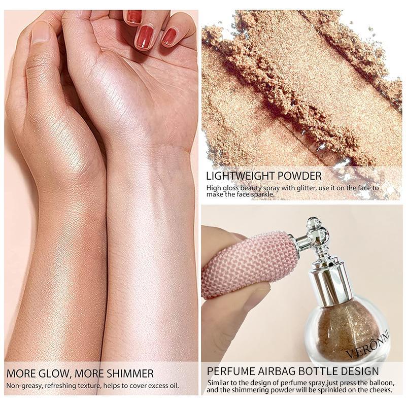 Summer Highlighter Powder Spray, Shimmering High Gloss Spray for Face & Body, Waterproof Contouring Brightening Cosmetics