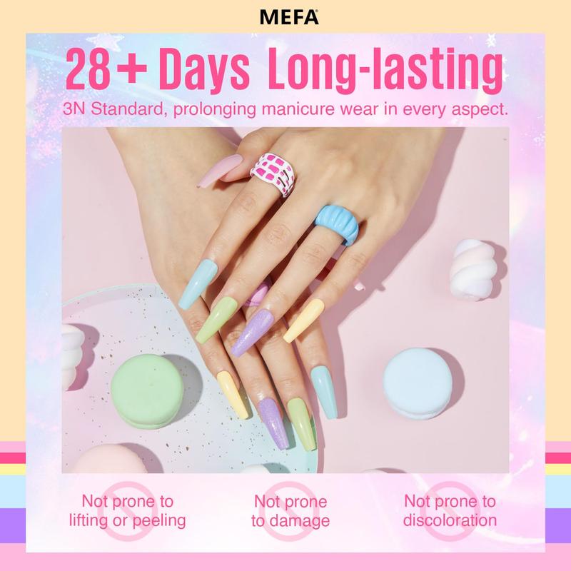 MEFA 35 Pcs Pastel Gel Nail Polish Set, 32 Colors Spring Collection Gel Nail Polish Kit with Base Coat No Wipe Glossy&Matte Top Coat Pink Green Nail Art Manicure DIY Salon Home Gifts for Women Girls