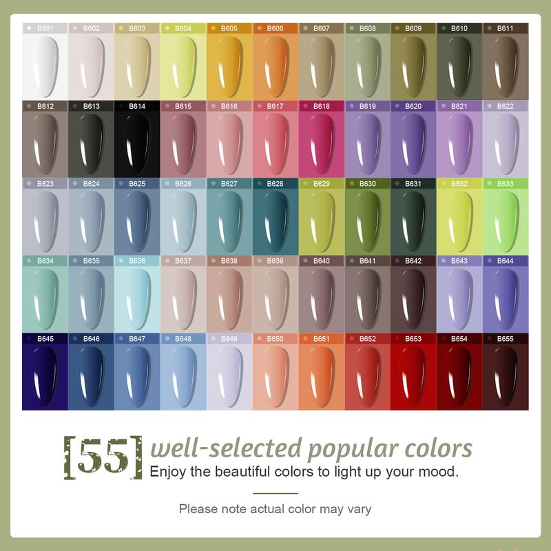 JODSONE 60 PCS Gel Nail Polish Kit with U V Light 55 Colors No Wipe Beautiful Colors Nail Gel Polish Base Top Coat Manicure Gifts for Salon and at Home for Mother's day gifts