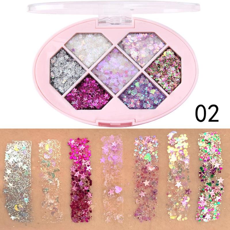 Random Color Glitter?Cosmetic?Eyeshadow Palette, Long Lasting Shimmering Eyeshadow & Face Makeup Sequin, Brightening Highlighting Palette for Crystal Makeup