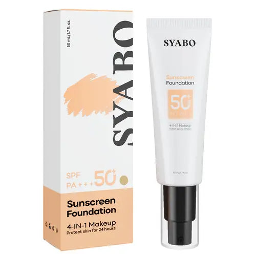 SYABO Makeup Foundation, 4-In-1 Foundation - Broad Spectrum SPF 50+ Sunscreen & Tinted Moisturizer & Concealer & Lightweight Flawless Coverage Foundation, Natural Beige, 1.7 FL OZ Uv