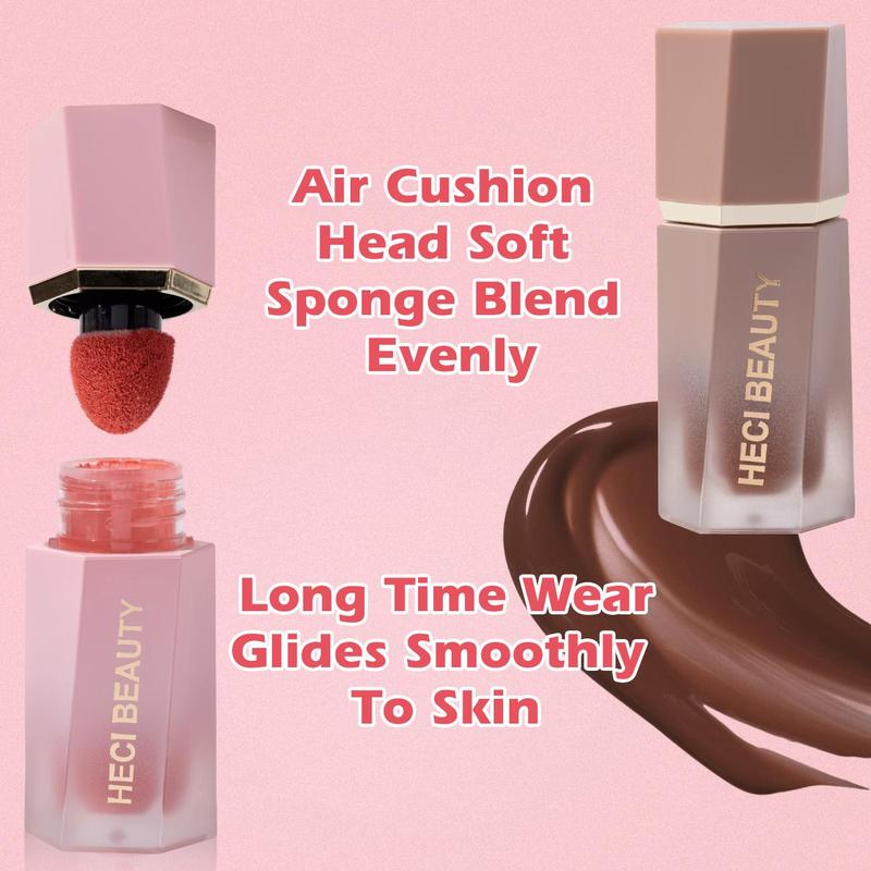 Long Lasting Liquid Blush Stick, 2 Counts Natural Blush Palette for Daily Makeup, Cheeks Contour Blush with Cushion Applicator, Summer Cosmetic,  Liquid Blush Milk Jelly Blush Cream Blush Stick