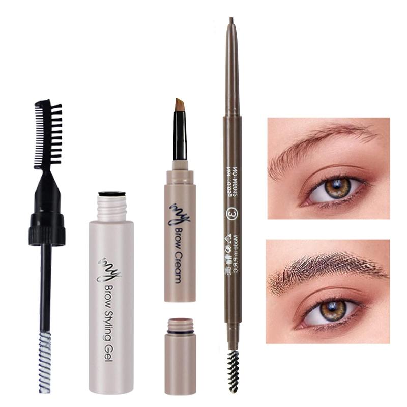 3pcs 3 In 1 Eyebrow Gel & Eyebrow Pencil & Mascara Set, Waterproof Long Lasting Eyebrow Makeup Set, Eyebrow Makeup Set, Waterproof Long Lasting Eyebrow Gel, Eyebrow Pencil, Eyebrow Cream, Eyebrow Makeup Tool, Brow Shaping & Filling Kit