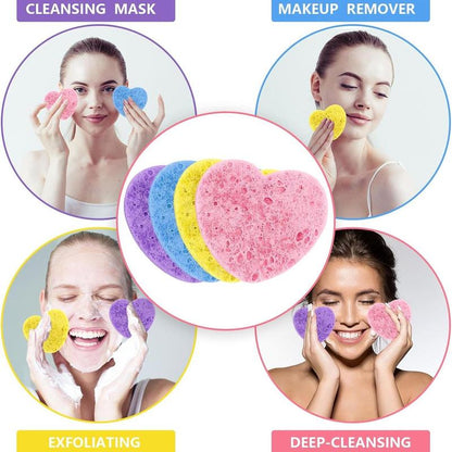 Heart Shaped Facial Cleansing Sponge, 60pcs/set?Compressed?Soft Face Wash Sponges, Face Scrubber, Facial Skin Care Tool for Women & Men