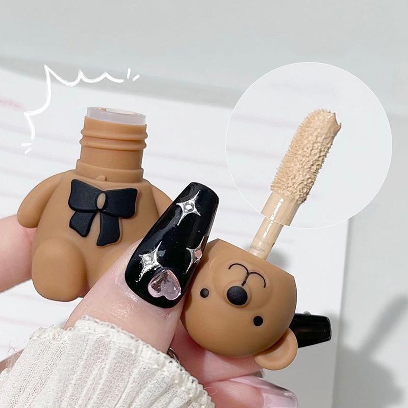 Cute Cartoon Bear Design Matte Concealer Liquid Foundation with Keychain, 1 Count Professional High Concealer Moisturizing Hydrating Foundation, Portable Makeup Tools for Daily Use