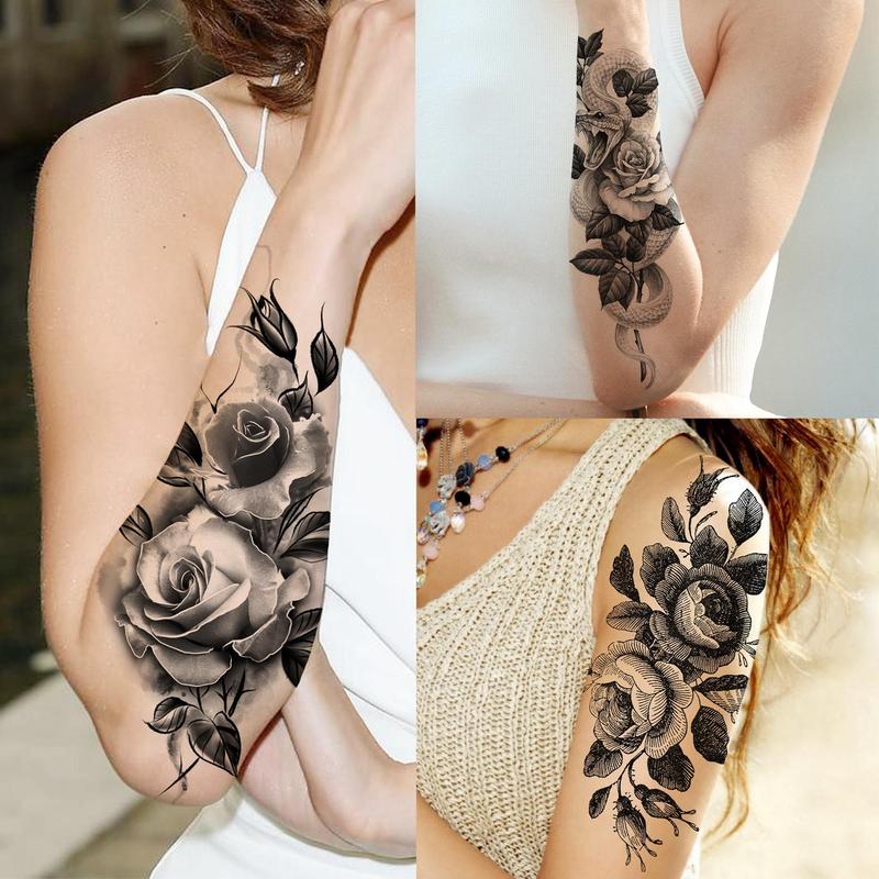 10pcs Flower Pattern Temporary Tattoo, Fake Tattoo Sticker, Body Art for Women & Girls