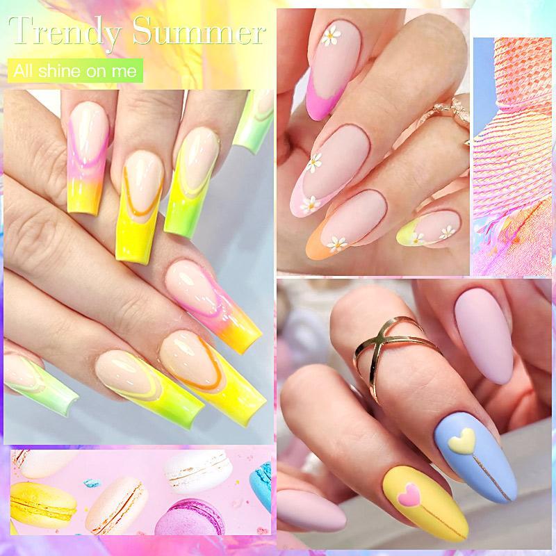 Fluorescent Multicolor Gel Nail Polish Set, 6pcs/set Nail Art Design Glossy Gel, Lamp Cure Soak Off DIY Manicure Nail Gel Varnish UV Gel, Professional Nail Art & Nail Polish for Women & Girls