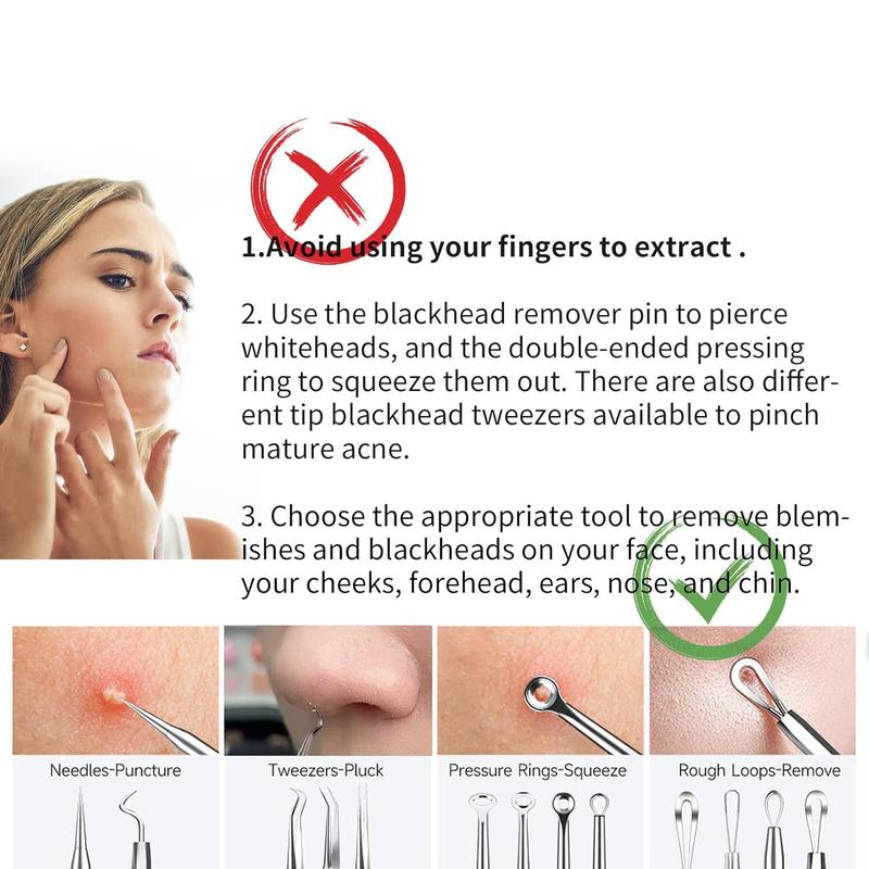 Professional Blackhead Remover Tool Kit, 1 Set Blackhead Extractor Tool with 10x Magnifying Glass, Acne Pimple Popper Kit, Skincare Tools for Women