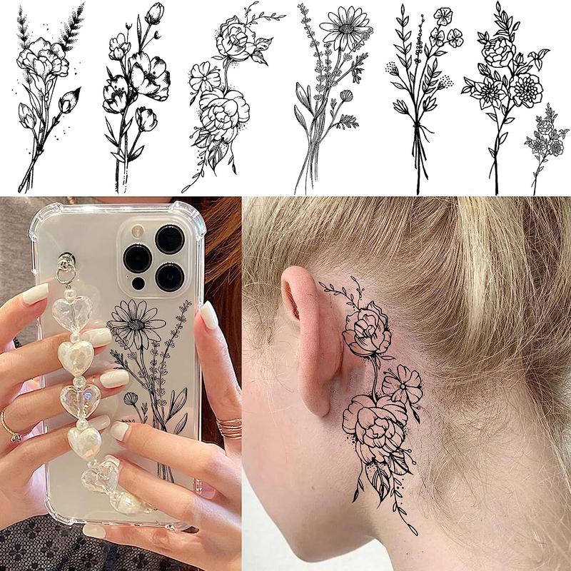 Creative Realistic Flower?Pattern Arm Tattoo Stickers, 19pcs Waterproof Temporary Tattoos, Body Art Decorations For Men & Women