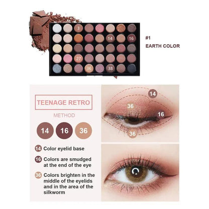 40 Colors Earth Tone Matte & Metallic Eyeshadow Palette, Shimmering Eye Makeup Powder, High Pigmented Glittering Eyeshadow for All Styles Makeup