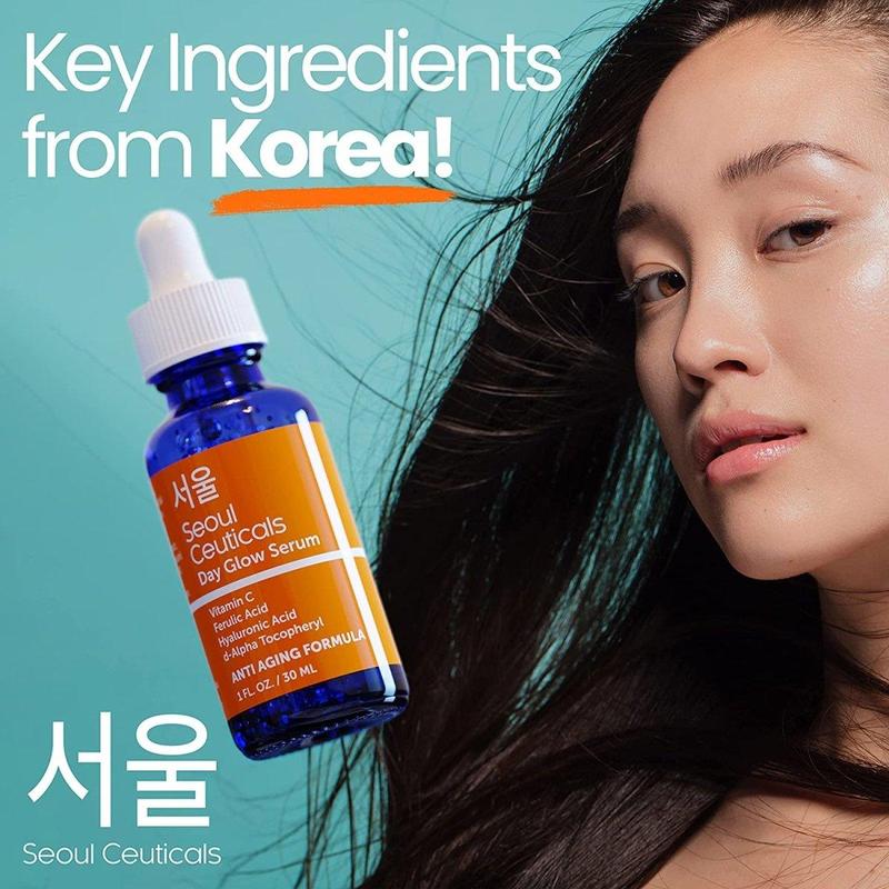 Korean Facial Serum - Day Glow Serum with Vitamin C for Sun Spots, Acne Scars, Skin Repair, Comfort and Clear - Daily Skincare Routine