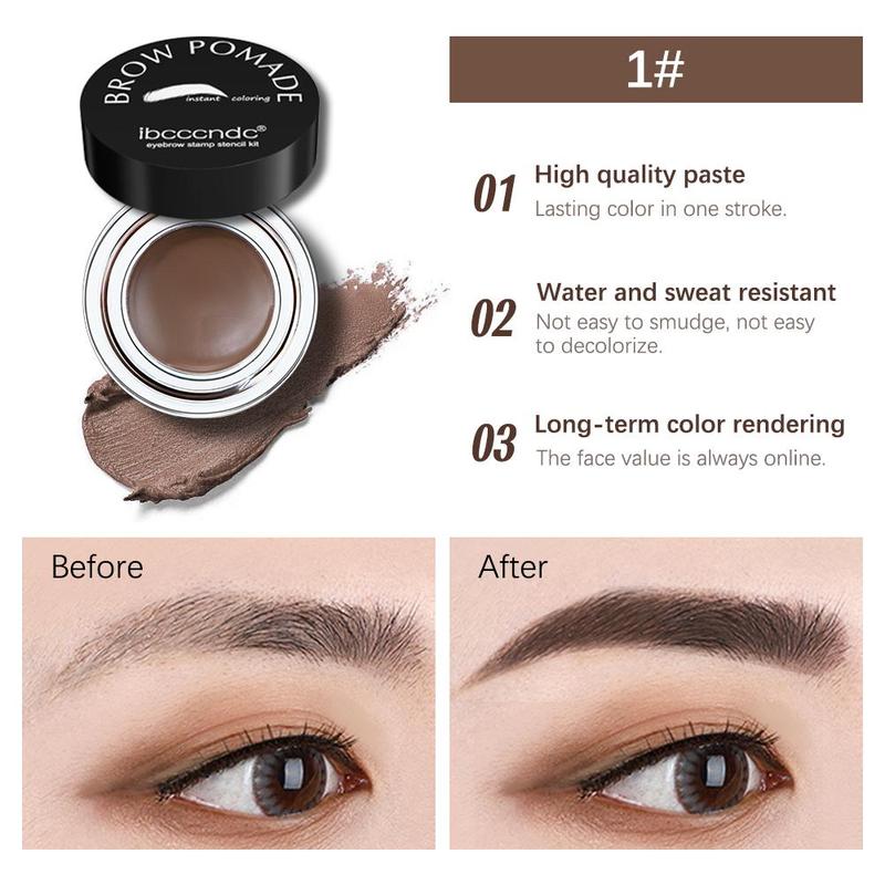 Waterproof Eyebrow Cream with Brush, 1 Count Eyebrow Gel with 1 Count Sponge Brush & 1 Count Double Ended Spiral & Flat Brush & 10pcs Reusable Eyebrow Stencil, Eyebrow Makeup Tool Set