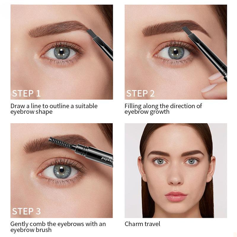 Triangle Double Head Automatic Eyebrow Pencil, Not Easy Peeling & Fading Eyebrow Pen, Waterproof & Anti Sweat Eyebrow Pencil & Eyebrow Brush