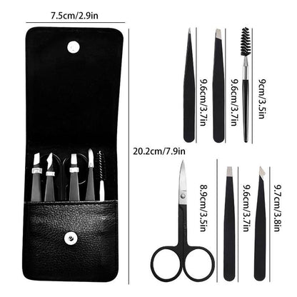 Eyebrow Care Tool Set, 6pcs Eyebrow Clippers Tweezers Eyebrow Trimming Kit with Bag, Professional Eye Makeup Tools