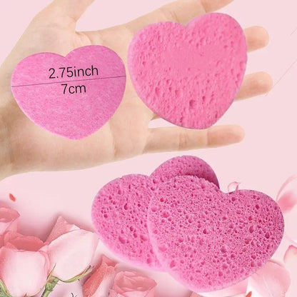 Comfort Heart Shaped Compressed Facial Cleansing Sponges, 20pcs/set Natural Facial Cleansing Pads, Summer Reusable Facial Exfoliating Cleansing Tools, Cruel Summer