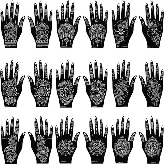 18 Sheets Henna Stencils Henna Tattoo Stencil Kit, Hand Henna Temporary Tattoo Stencils for Women and Girls Arabian Realistic Tattoo Stickers