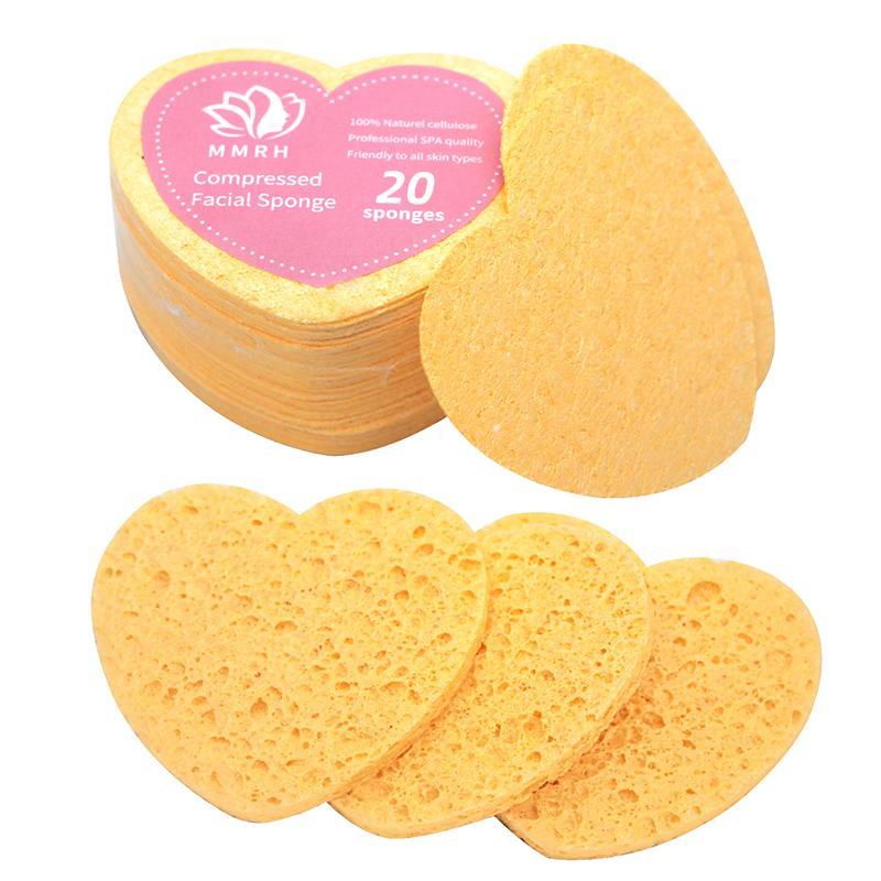 Comfort Heart Shaped Compressed Facial Cleansing Sponges, 20pcs/set Natural Facial Cleansing Pads, Summer Reusable Facial Exfoliating Cleansing Tools, Cruel Summer