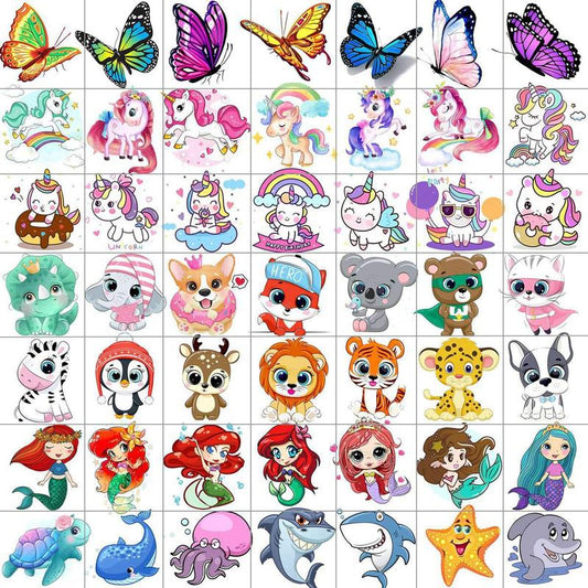 50pcs Cute Animal & Cartoon Pattern Temporary Tattoo Sticker For Kids & Adults, Party Gift