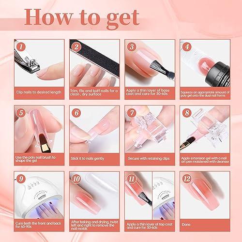 JEWHITENY 28 Colors Poly Gel Nail Kit Nude Gray Black grey Blue yellow purple Glitter All In One Starter Kit Poly Extension Gel Nail Kit With Nail Lamp Base Top Coat Builder Gel Nail Kit