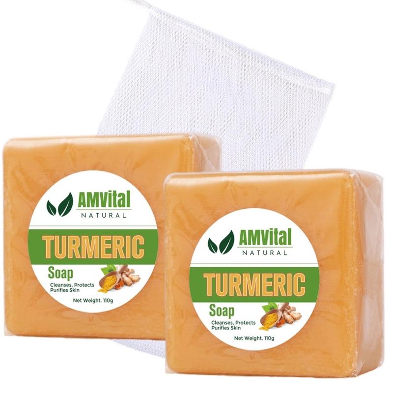 AMVital Turmeric Soap Bar for Face & Body, Dark Spots, Smooth Skin, Natural Handmade Soap