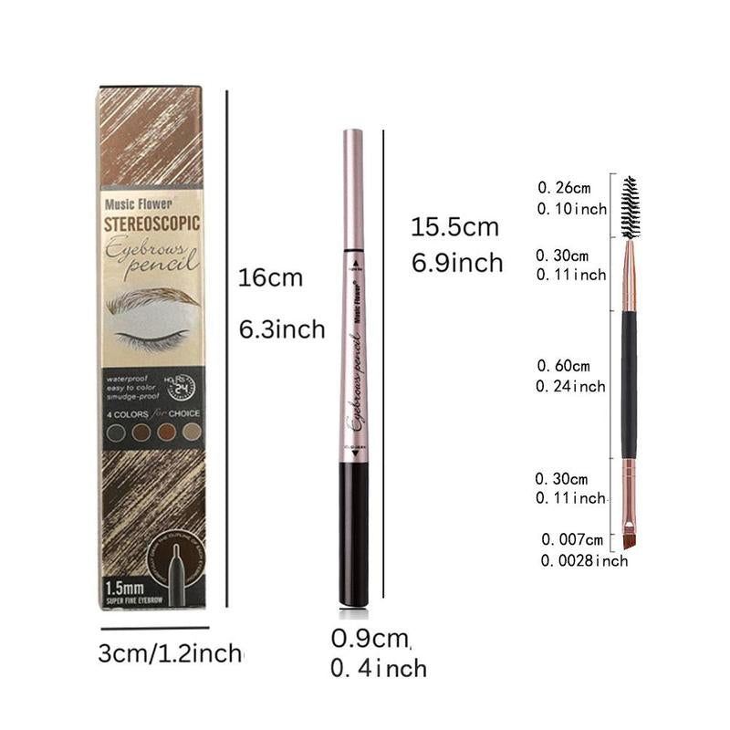 Double-ended Eyebrow Pencil, 1 Count Waterproof Eyebrow Pencil with Eyebrow Brush, Professional Eyebrow Enhancement Tool