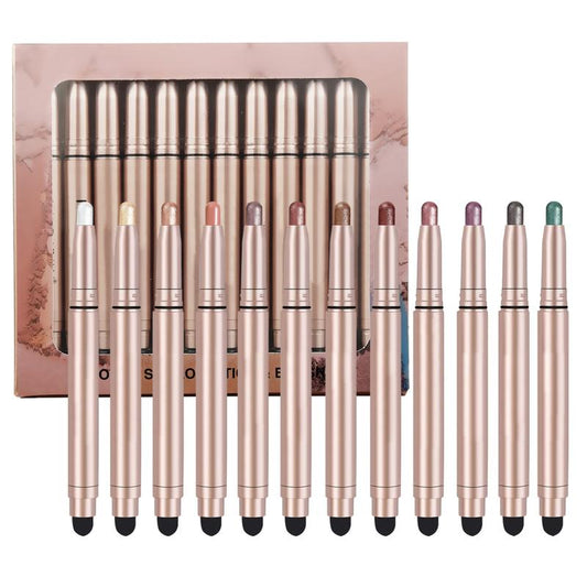 12 Colors Cream Eyeshadow Stick Set, Cream to Powder Eyeshadow Pen Matte Shimmer Eyeshadow Stick Waterproof Long Lasting, Valentine's Gift for Her Makeup Silky