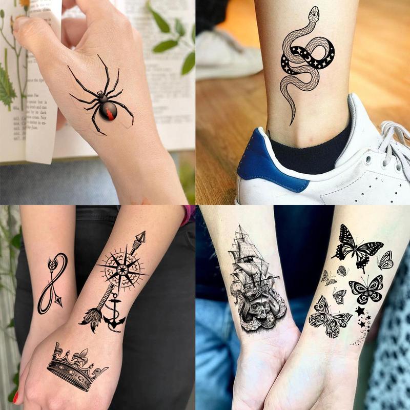 Mixed Style Pattern Black Temporary Tattoo Sticker, 48pcs/set Fake Tattoo Sticker, Body Art Sticker For Women & Men Party Dressing