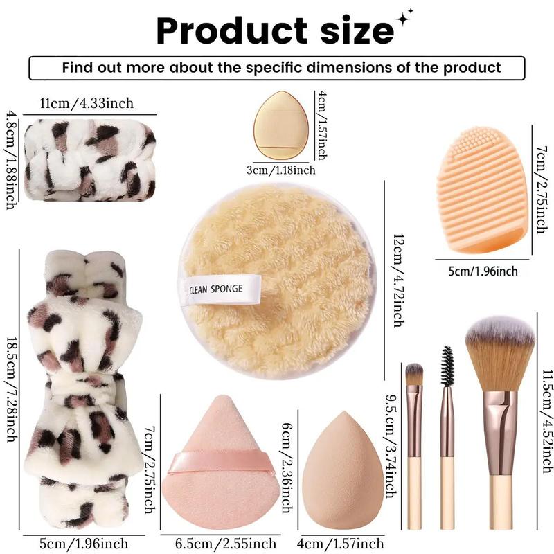 Summer Makeup Tool Set, 18pcs/set Sponge & Mini Powder Puffs & Triangular Puff & Cleaning Mat & Brush & Headband & Wristband & Face Puff, Cruel Summer