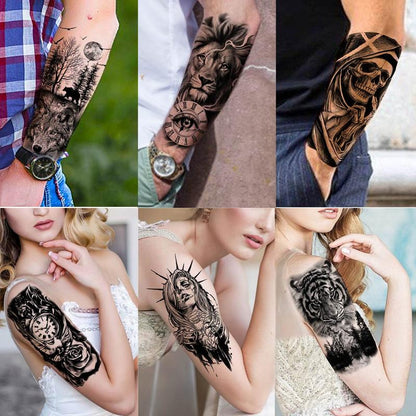 Lion & Owl &?Flower Pattern Temporary Tattoo Sticker, 54pcs/set Creative Fake Tattoo Sticker, Realistic Temporary Body Art Sticker, Body Decoration for Men & Women