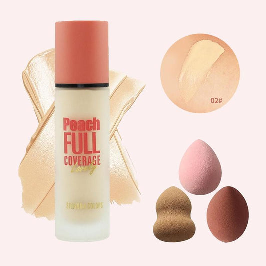 Full Cover Foundation with Random Beauty Blender, Moisturizing Foundation, Lightweight Full Coverage Flawless Makeup Base, Makeup Product for Women