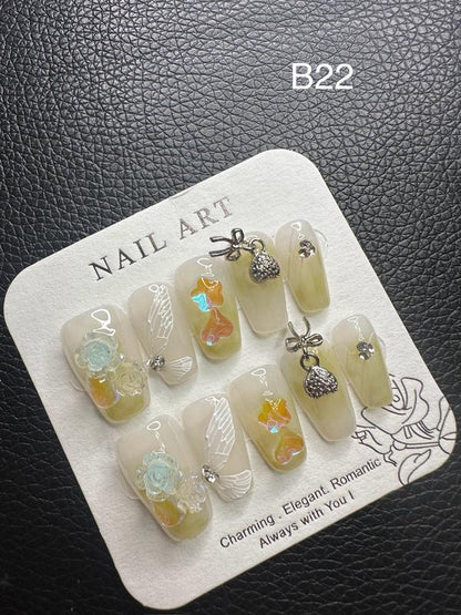 LIVE All-A/B Medium Length Sets. One-Of-A-Kind Handmand Medium Press-On Nails, Best-Selling, Chic and Convenient Nail Art, Cosmetic, Easy, Reusable, Valentinesday, Beauty, Gift hellolovepressnails kissnailacrylickit bubblebathsquareroundnail