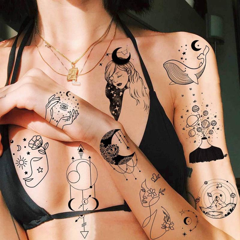 Minimalist Abstract Line Art Temporary Tattoo Sticker, 15pcs/set Creative Fake Tattoo Sticker, Body Art Decoration for Women & Men