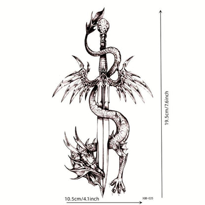 Sword And Dragon Pattern Temporary Tattoo Sticker, 1 Count Realistic Long Lasting Fake Tattoo For Women & Men