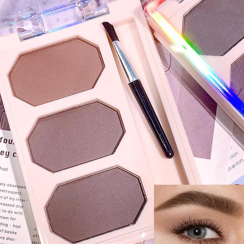 3 Color Smudge-proof Eyebrow Powder Palette, Long-lasting Waterproof Eyebrow Powder with Eyebrow Brush, Professional Makeup Accessories for Women