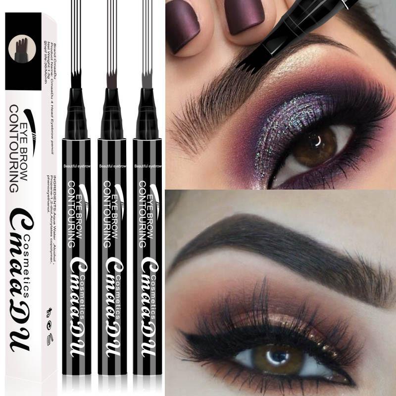 4 Split Tip Liquid Eyebrow Contouring Pencil, 1 Count Clear Texture Long Lasting Simulated Natural Vivid Eyebrow Pencil, Portable Makeup Tool