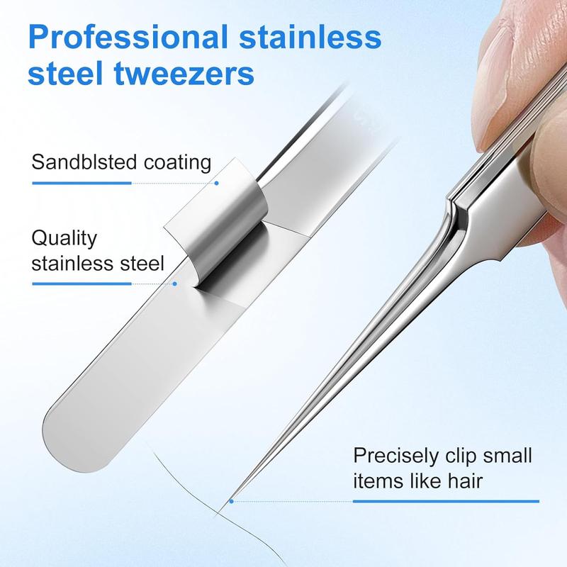 Blackhead Remover Tool, 5 Counts/set Stainless Steel Acne Blackhead Remover Tweezer Set with Storage Box, Suitable for Women and Men