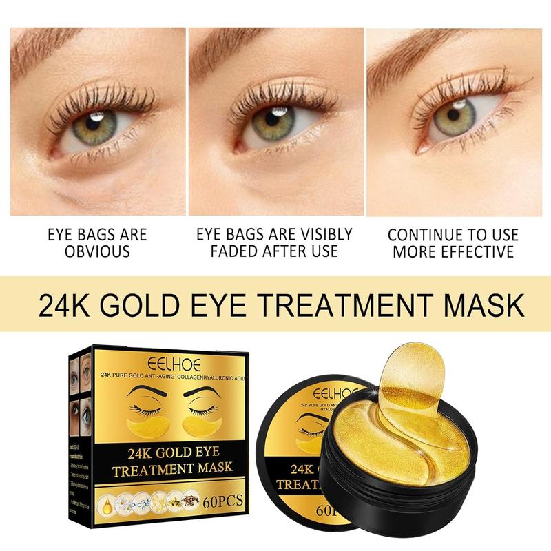 60 Pcs 24K Gold Under Eye Patches, Anti-Aging Eye Mask Infused with Collagen and Hyaluronic Acid - Reduce Dark Circles, Puffiness, and Wrinkles Moisturize Repair