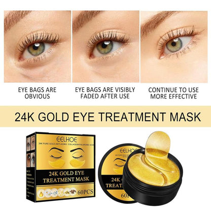 60 Pcs 24K Gold Under Eye Patches, Anti-Aging Eye Mask Infused with Collagen and Hyaluronic Acid - Reduce Dark Circles, Puffiness, and Wrinkles Moisturize Repair