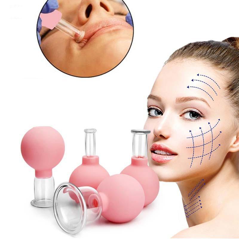 Facial Vacuum Cupping, 4 Counts/set Facial Beauty Cupping Cups, Fireless Cupping, Glass Cupping, Vacuum Silicone Facial Beauty Jar, Professional Skincare Tools for Women