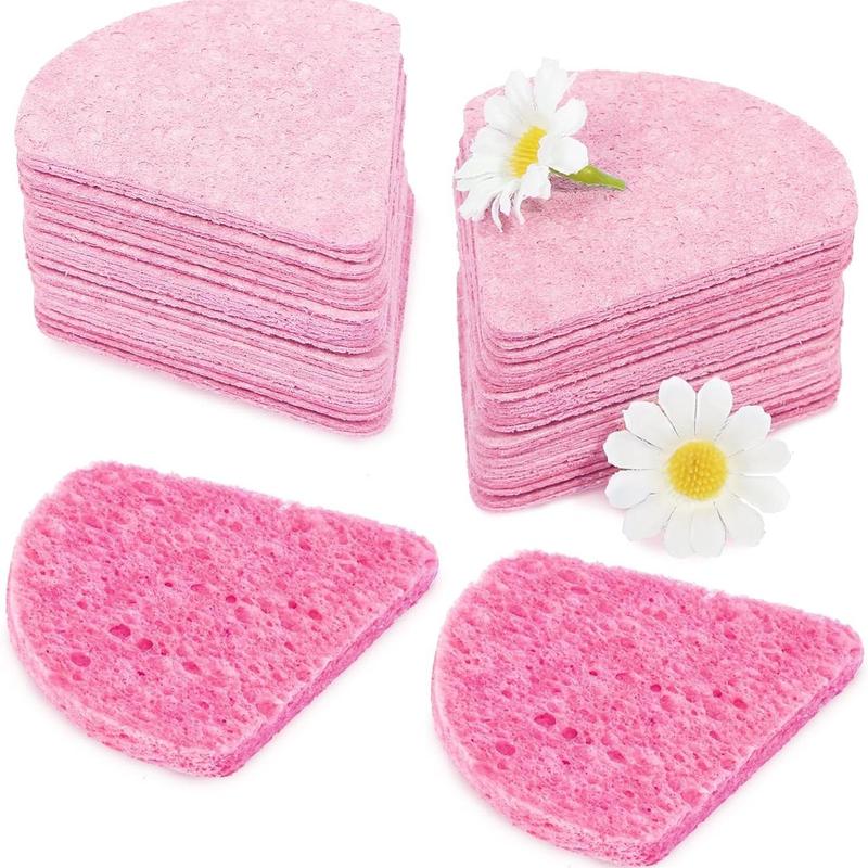 Compressed Facial Sponges, 60pcs/set Triangular Shaped Face Sponges, Washing Face Exfoliator Sponge, Natural Reusable Facial Sponge for Estheticians Cosmetic Spa