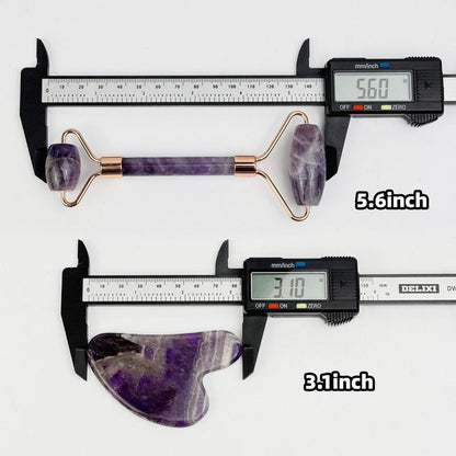 [Video Order]1 Count Natural Crystal Roller sets,Massager for Face, Eyes, Neck/Size:Roller about 5.6 inch,Gua Sha Slice about 3.1 inch/Material:Clear Quartz,Rose Quartz,Black Obsidian,Dream Amethyst