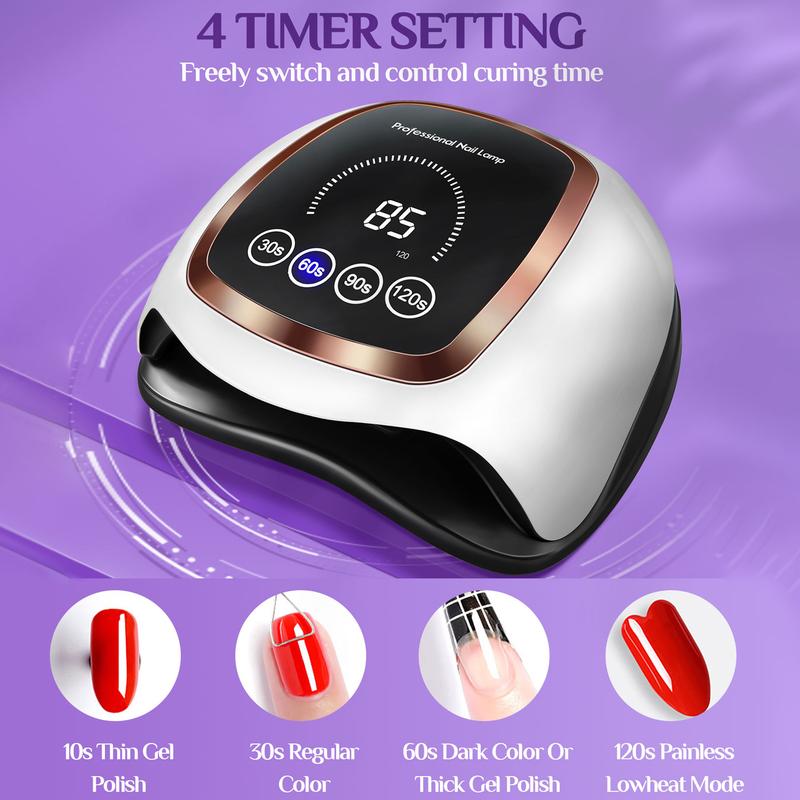 Gugusure UV LED Nail Lamp, Upgrade 168W Nail Dryer for Gel Polish with LCD Display, Auto Sensor and 4 Timer Settings, Professional Curing Lamp Light with 42 Beads for Salon and Home, Gifts for Girlfriends  edge short nail art kits