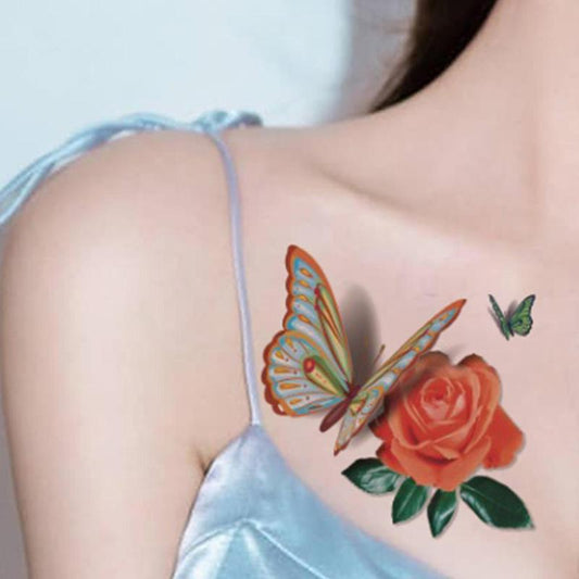 Butterfly & Flower Pattern Temporary Tattoo Sticker (1 Piece), Creative Design?Body Art for Women & Girls